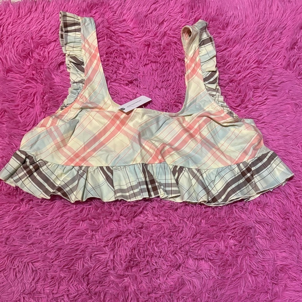 Anthropologie Lyrebird Sleeveless Youthful Ruffle Flannel Crop Top Size Large